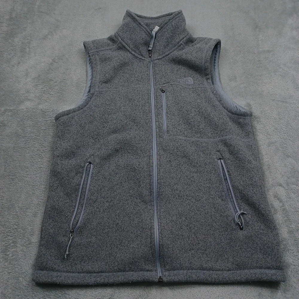 North Face Vest Mens Medium Gray Fleece Full Zip Pockets Outdoor